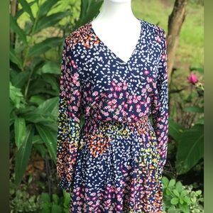 NANETTE LEPORE Floral Long Sleeve High Low Hem Midi Dress Size 2 XS